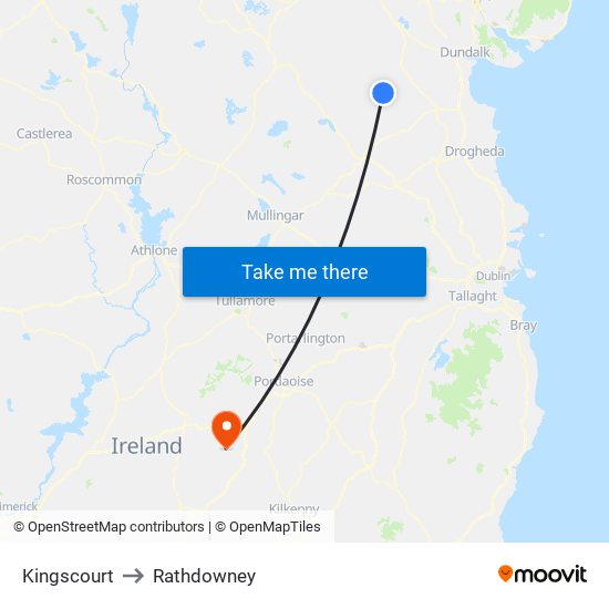 Kingscourt to Rathdowney map