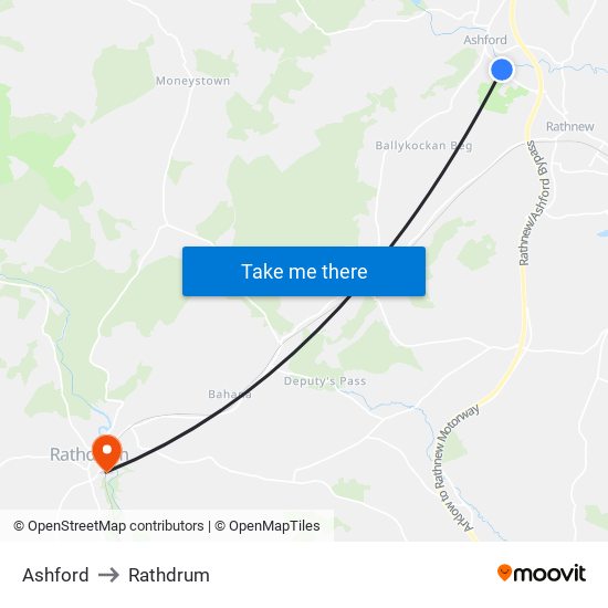 Ashford to Rathdrum map
