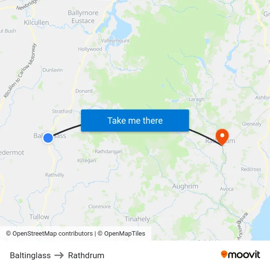 Baltinglass to Rathdrum map