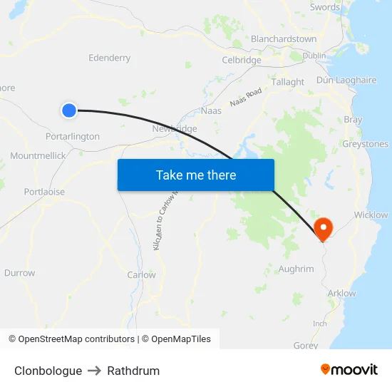 Clonbologue to Rathdrum map