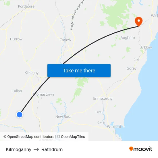 Kilmoganny to Rathdrum map