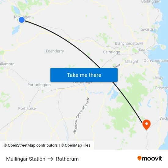 Mullingar Station to Rathdrum map