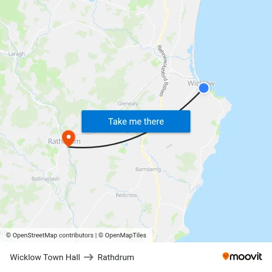 Wicklow Town Hall to Rathdrum map