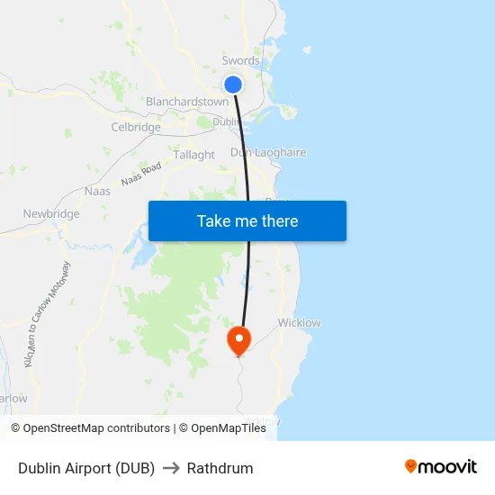 Dublin Airport (DUB) to Rathdrum map