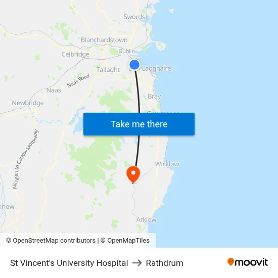 St Vincent's University Hospital to Rathdrum map