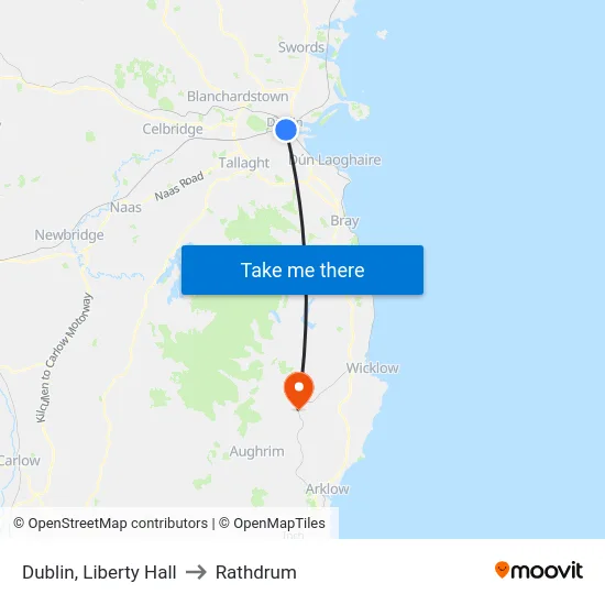 Dublin, Liberty Hall to Rathdrum map