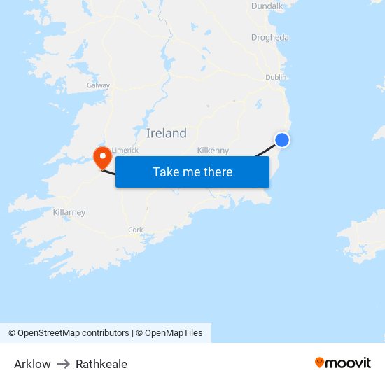 Arklow to Rathkeale map