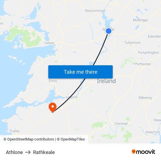 Athlone to Rathkeale map