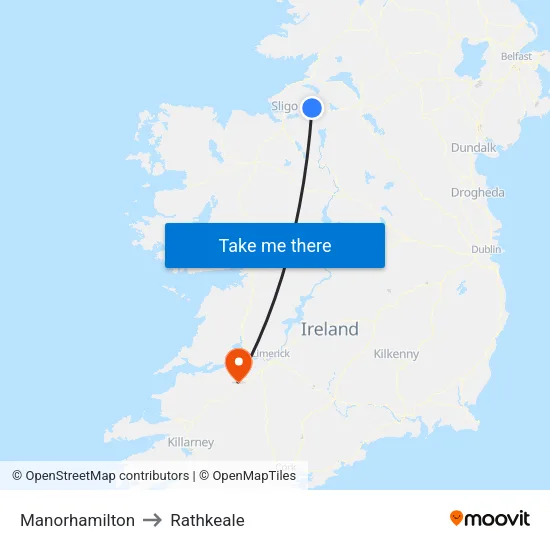 Manorhamilton to Rathkeale map