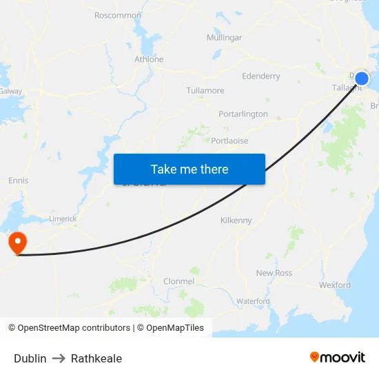 Dublin to Rathkeale map