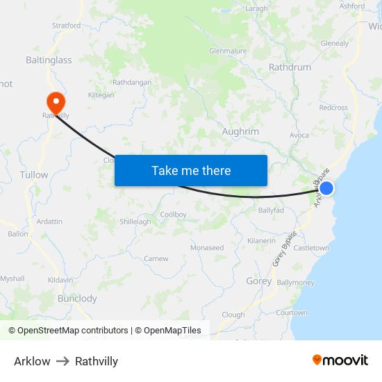 Arklow to Rathvilly map