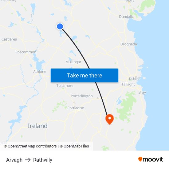 Arvagh to Rathvilly map