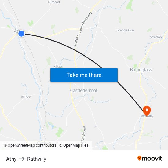 Athy to Rathvilly map