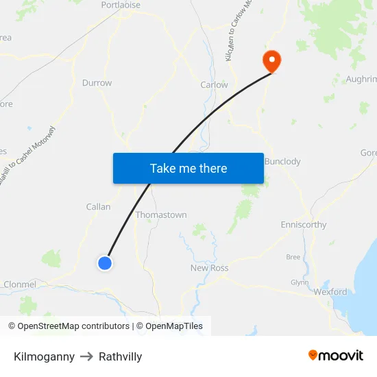 Kilmoganny to Rathvilly map