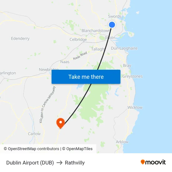 Dublin Airport (DUB) to Rathvilly map