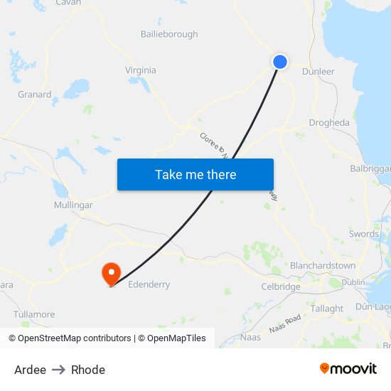 Ardee to Rhode map