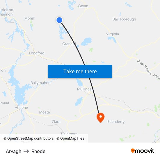 Arvagh to Rhode map