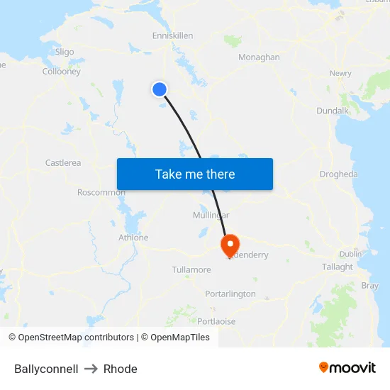 Ballyconnell to Rhode map