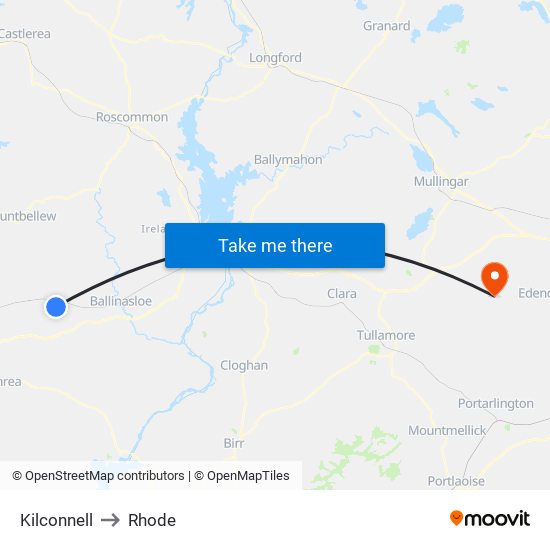 Kilconnell to Rhode map