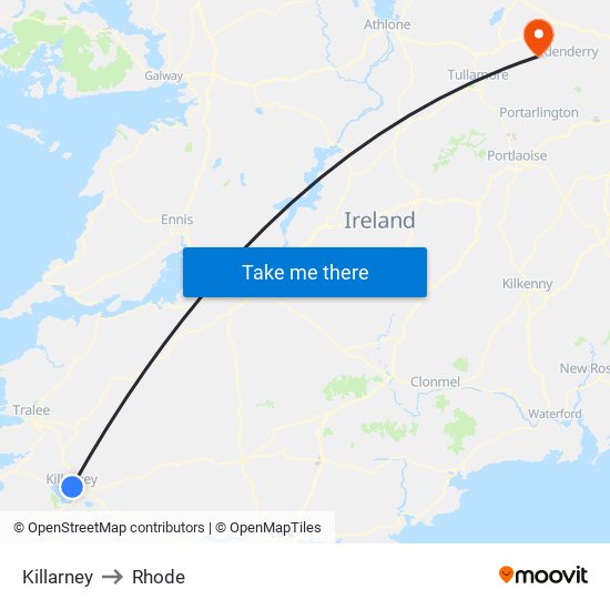 Killarney to Rhode map