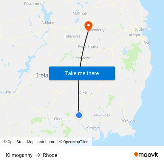Kilmoganny to Rhode map