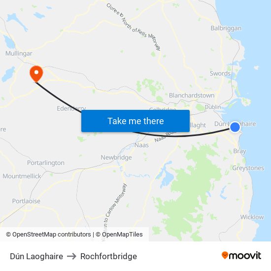 Dún Laoghaire to Rochfortbridge map