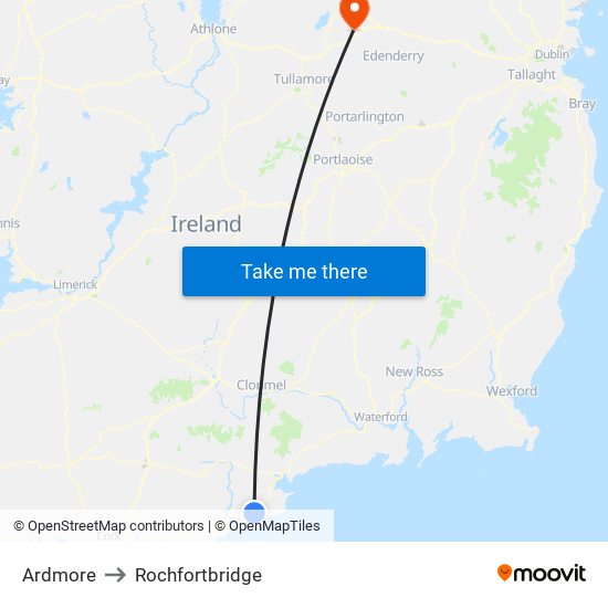Ardmore to Rochfortbridge map