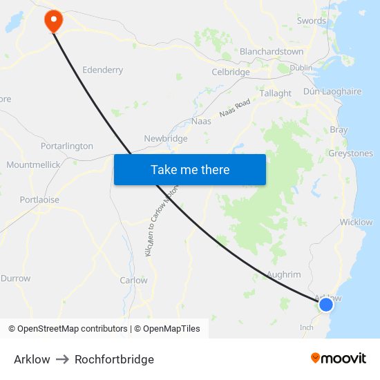 Arklow to Rochfortbridge map