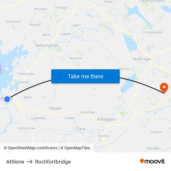 Athlone to Rochfortbridge map
