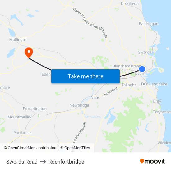 Swords Road to Rochfortbridge map