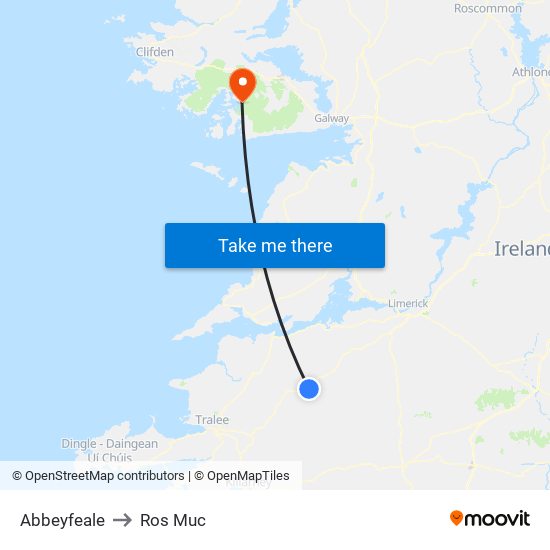 Abbeyfeale to Ros Muc map