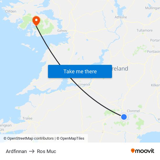 Ardfinnan to Ros Muc map