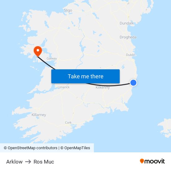 Arklow to Ros Muc map