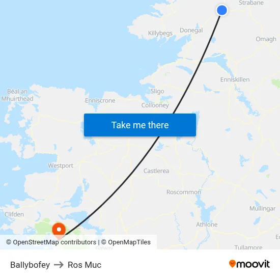 Ballybofey to Ros Muc map
