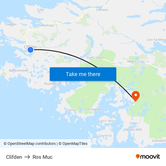 Clifden to Ros Muc map