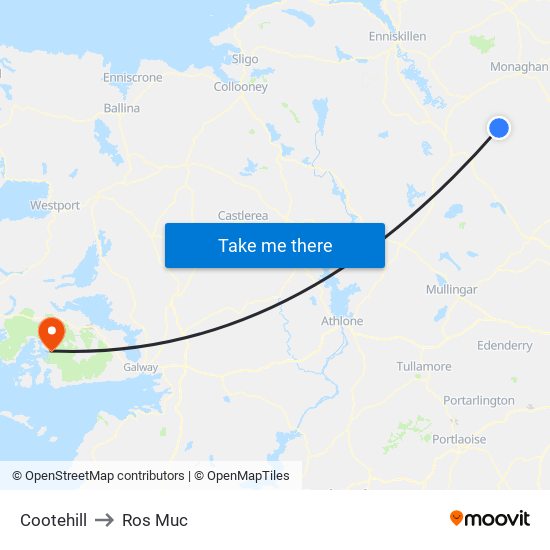 Cootehill to Ros Muc map