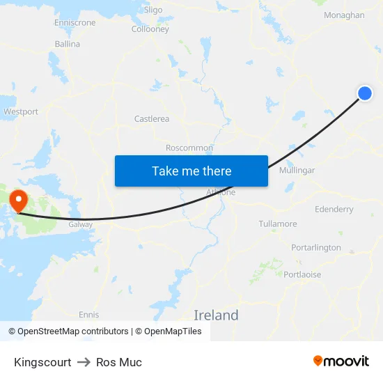 Kingscourt to Ros Muc map