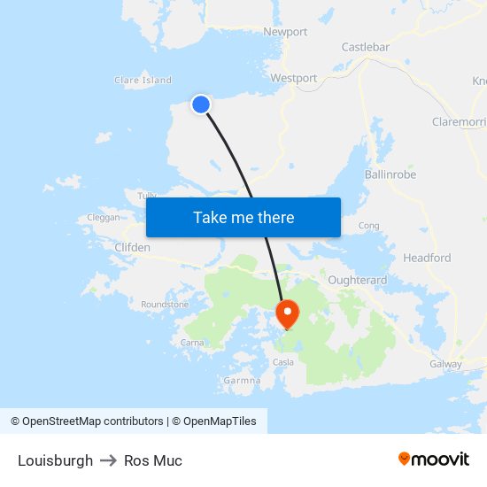 Louisburgh to Ros Muc map