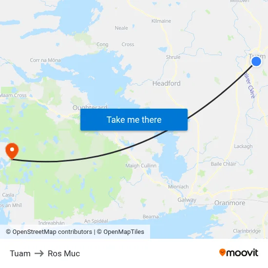 Tuam to Ros Muc map