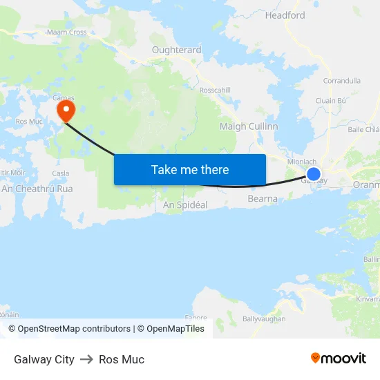 Galway City to Ros Muc map