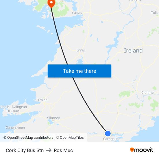 Cork City Bus Stn to Ros Muc map