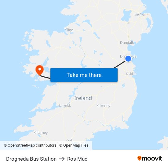 Drogheda Bus Station to Ros Muc map