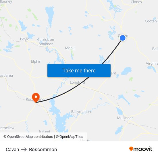 Cavan to Roscommon map