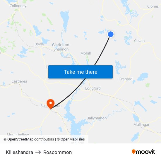 Killeshandra to Roscommon map