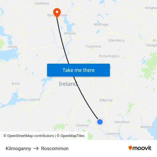 Kilmoganny to Roscommon map