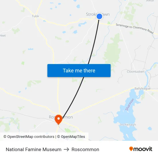 National Famine Museum to Roscommon map