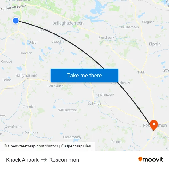 Knock Airpork to Roscommon map