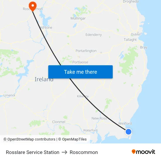 Rosslare Service Station to Roscommon map