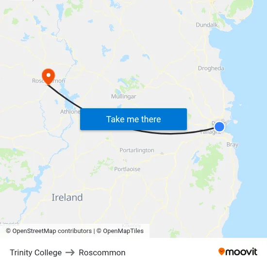 Trinity College to Roscommon map