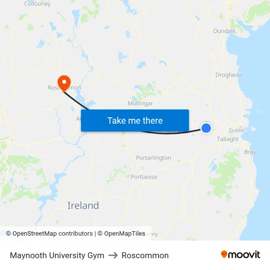 Maynooth University Gym to Roscommon map